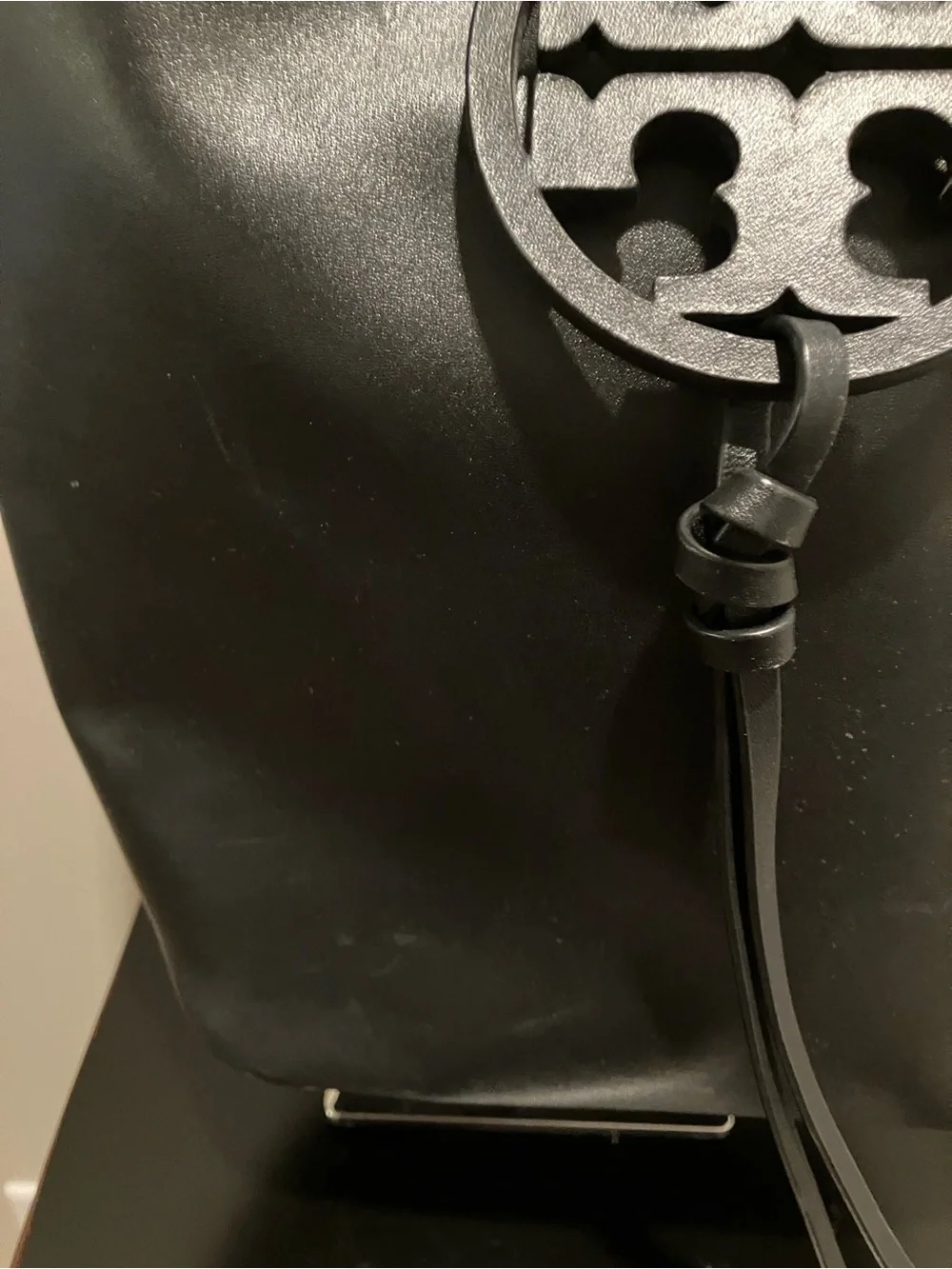 Tory Burch Black Leather Logo Bucket Shoulder Bag